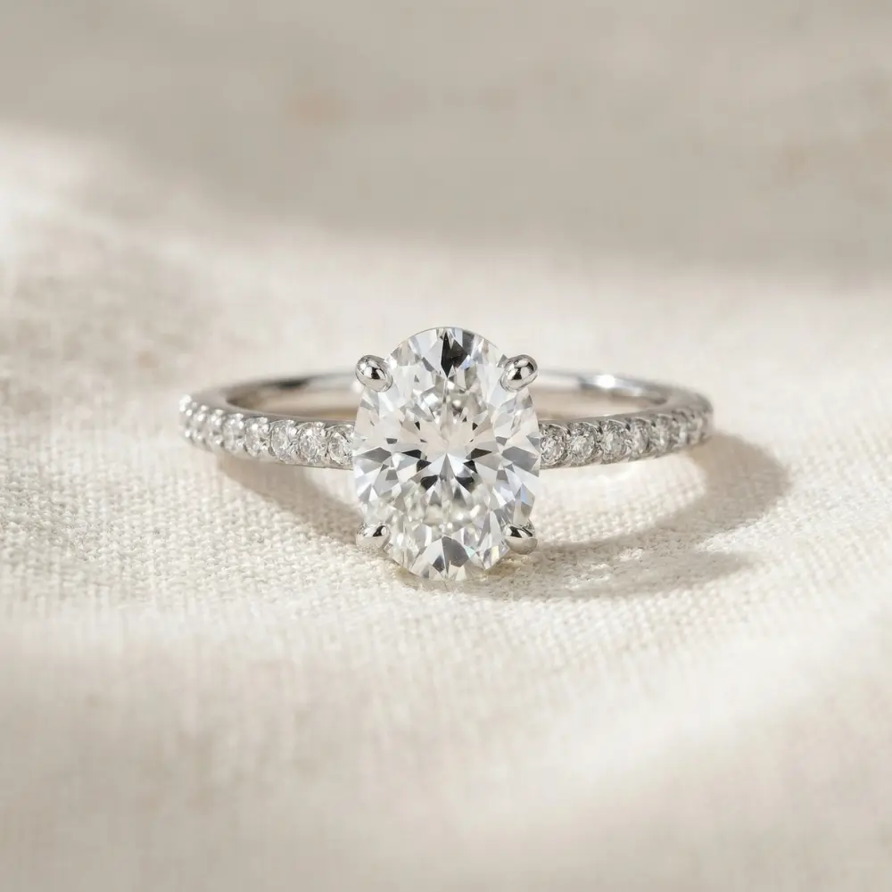 2 1/2Ct Oval Lab Grown Diamond Engagement Ring in 14k White or Yellow Gold