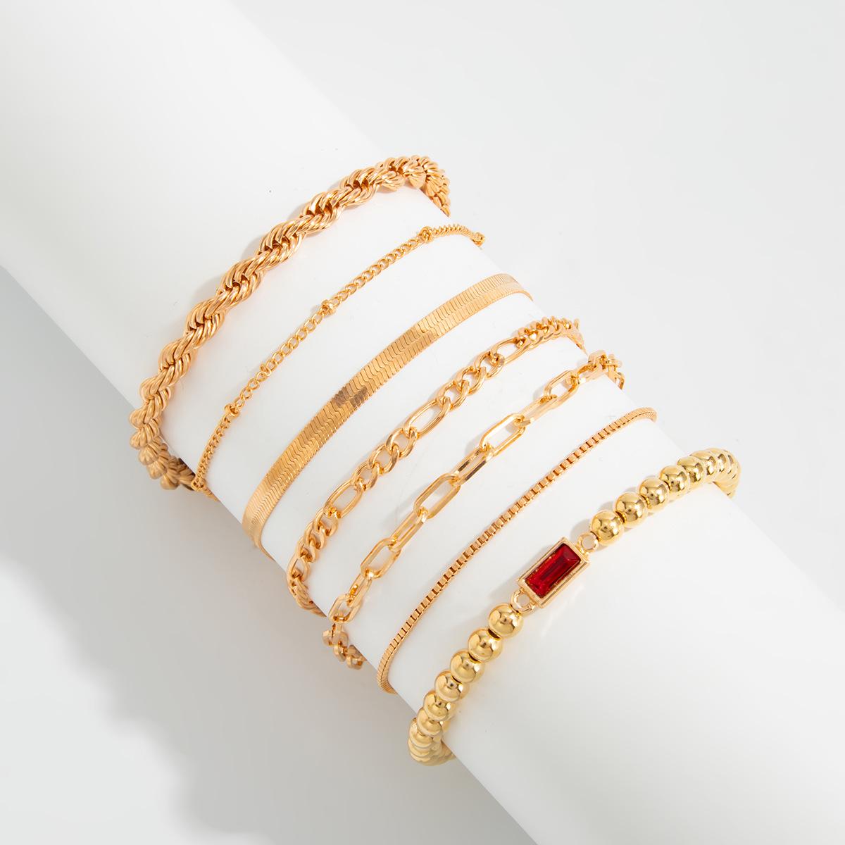 7-layer Bracelets Stack for Women - 14K Real Gold Plated Beaded Bracelets Rope Paperclip Chain Stackable Bracelet Non Tarnish, Friendship Birthday Jewelry Gifts