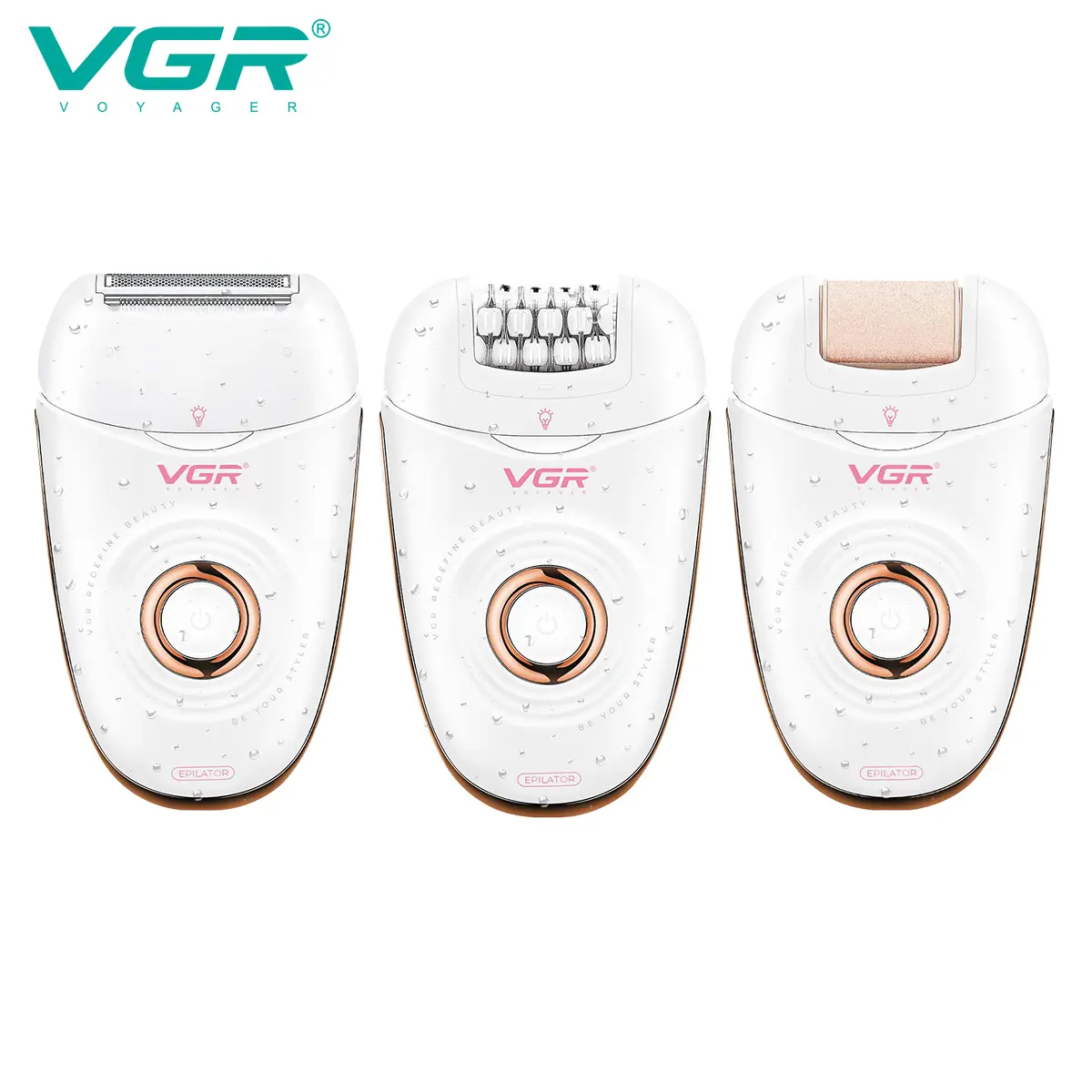 VGR 739 Epilator for Women 3 in 1 Cordless Hair Removal Device USB Rechargeable Electric Epilator with LED Light 2 Speeds Waterproof Shaver and Epilator for Legs Arms Underarms Bikini