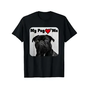 Black Pug T-Shirt, Suitable for Mens & Womens Outdoor T-Shirt, 100%cotton, S-XXXL