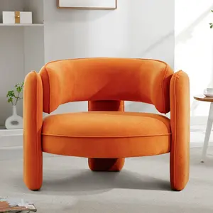 [Dealsforyoudays] Ebello 35.8" Wide Mid Century Modern Accent Barrel Chair with Velvet Fabric, Orange