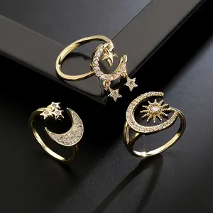gold  Moon Tassel Opening Female Fashion Ins Ring