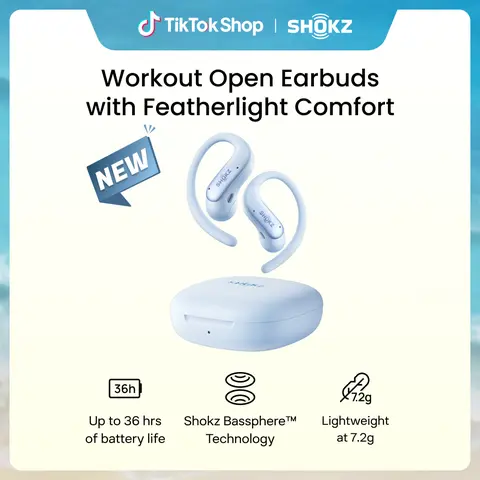 SHOKZ OpenFit Air 2, Open Earbuds, Water Resistant, Secure Earhooks Hooked on comfort; Natural sound; Open-ear awareness; AI call clarity; IP55; Workout/leisure/work/driving use
