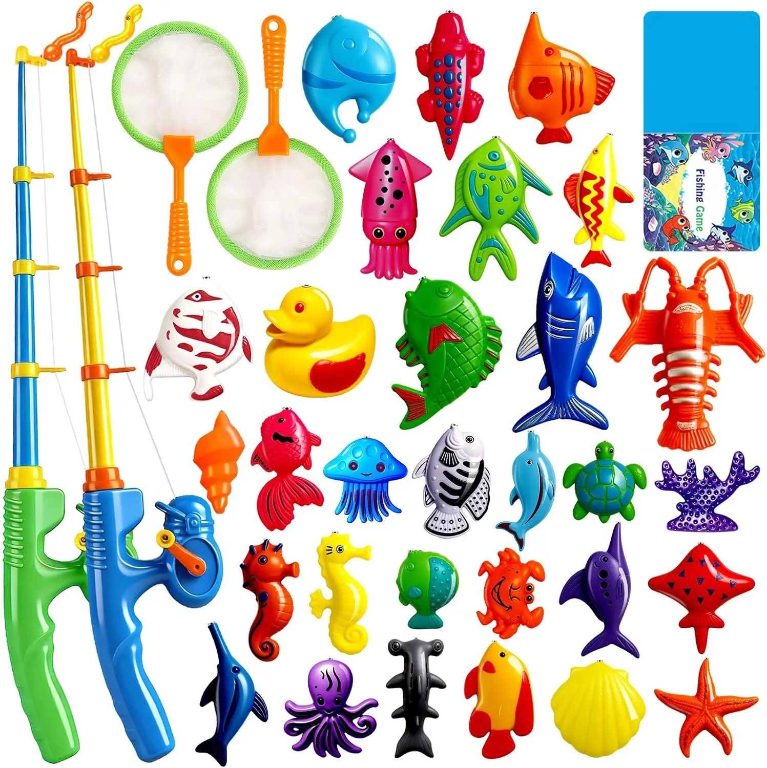 Magnetic Fishing Toy Game Set for Kids (3-4 Years, Boys) – Color Recognition, Interpersonal Skills Boosters, Ocean Animal Floats, Water Table/Bathtub/Pool Pole Rod Net, Outdoor Plastic Birthday Gift