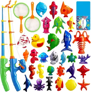 Magnetic Fishing Toys Game Set for Kids | Water Table Bathtub Kiddie Pool Party Pole Rod Net, Outdoor Plastic Floating Fish, Toddler Bath Color Ocean Sea Animals Birthday Gift Age 3-5 6 4-8