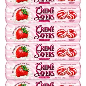 6 Pack- Creme Savers Strawberries & Creme Hard Candy | 6 Pack | Individually Wrapped Strawberry & Cream Candy Rolls | Retro Candy Favorite | NYC Bodega Classic | NY Snack Pantry