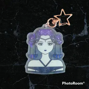 Libra Zodiac Keychain: Holographic Kawaii Anime Girl with Star Clasp