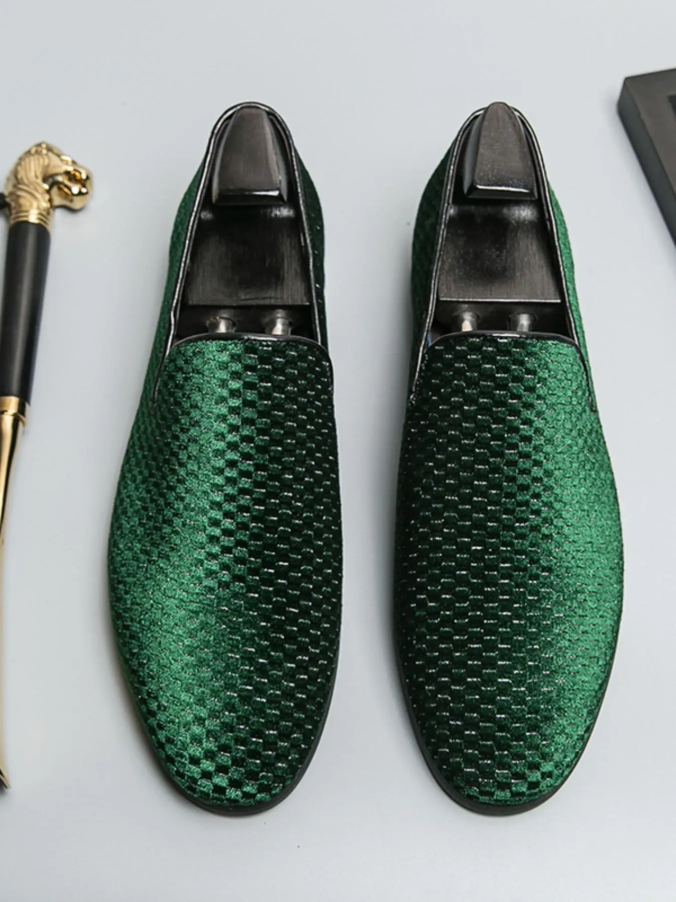 Men's Fashionable Jacquard Slip-on Flat Heel Loafers, Green, Casual Comfortable Loafers for Daily Wear, Lightweight Breathable Shoes for All Seasons, Elegant Plain Loafers, Footwear