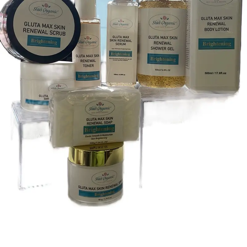 Sha's Organic Skincare New Gluta Max Organic Skin Renewal Kit - Glow-Boosting Set with Dark Spot Remedy Soap, Hydrating Repair Serum, Moisturizing Lotion, Radiant Skin Support, Hyperpigmentation Treatment for Women's Self-Care Gifts, Remedy For Dark Spots