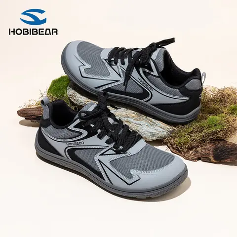HOBIBEAR Women's Wide Toe Box Barefoot Sneakers - Laces, Lightweight Flat Low-Top Sports Shoes, Expandable Breathable Fabric, Flexible Rubber Sole, Body-Friendly Toespace Relief, All-Seasons Casual Athletic Footwear