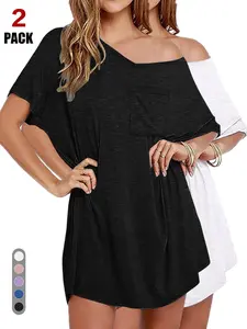 Women's Off-Shoulder Loose T-Shirt Dress, Casual Chic Mini Dress with Pockets, Soft & Flowy Design for Everyday Wear Womenswear
