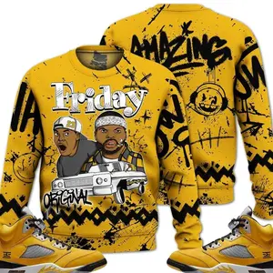 5 T23 Tokyo Sweatshirt, Varsity Maize Wolf Grey 5s Outfits Shirt, Meme Friday Horror Outfits Streetwear Unisex Sneaker Match Tees Clothes Fabric