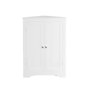 Floor Corner Cabinet with 2 Doors and Adjustable Shelves, Freestanding Narrow Cabinet Organizer, Corner Storage Cabinets for Bathroom, Kitchen, Living Room, or Bedroom, White