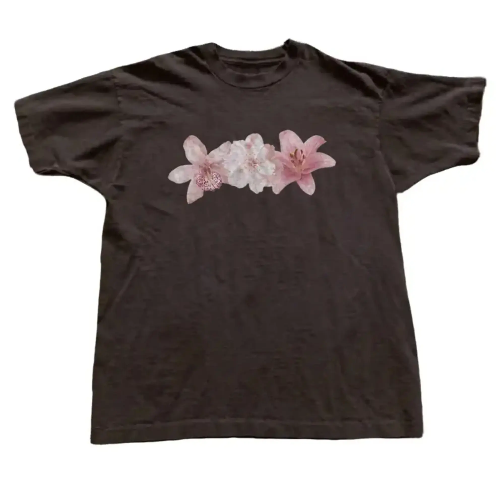 The Vintage Pink Floral Shirt, Y2K Botanical T-Shirt, Aesthetic Orchid and Lily Graphic Tee, Gift for Men, Gift for Women, Crew Neck T-shirt, Trending T-shirt