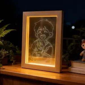 Warm Night Light Gift - Dog and Boy LED Photo Frame, Cute Nursery/Bedroom Decor, Soft Glow Acrylic Light, Unique Housewarming Present