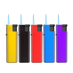 Refillable Butane Flame Lighter, Windproof Metal Jet Blue Flame Adjustable Lighter, Ideal for Incense, Barbecues, and Kitchen Use, Men's Gift, 5-Piece Assorted Color Set (Includes Butane)