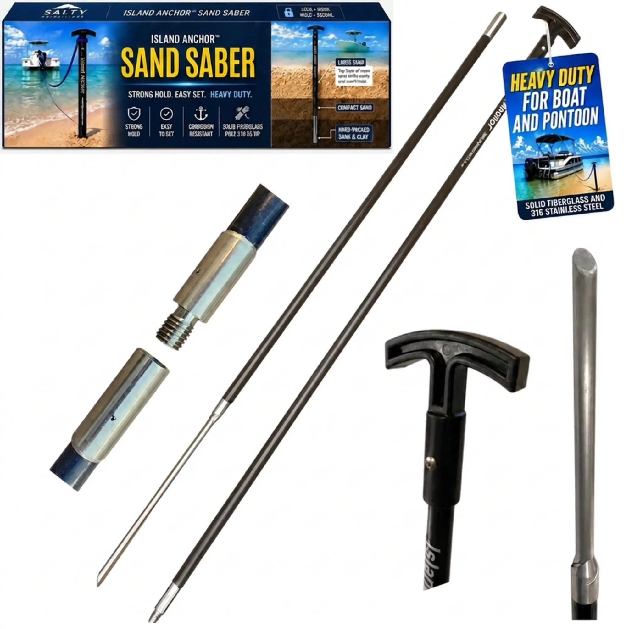 Island Anchor® Sand Saber™ – 3/4" x 8FT – 2 Piece – Shallow Water Anchor Pole