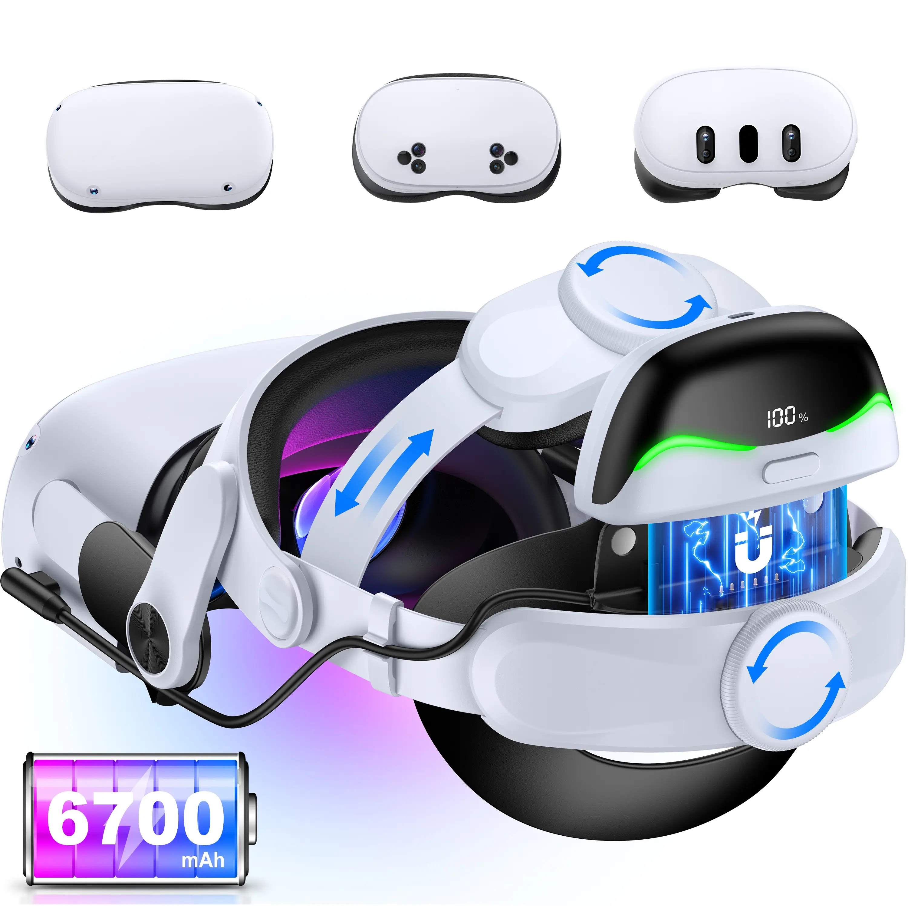 Comfort Head Strap for Meta Quest 3S/Quest 3/Quest 2, 6700mAh for Oculus Head Strap Extend 2-3H Playtime,VR Headset Strap Enhanced Support Reduce Pressure Games