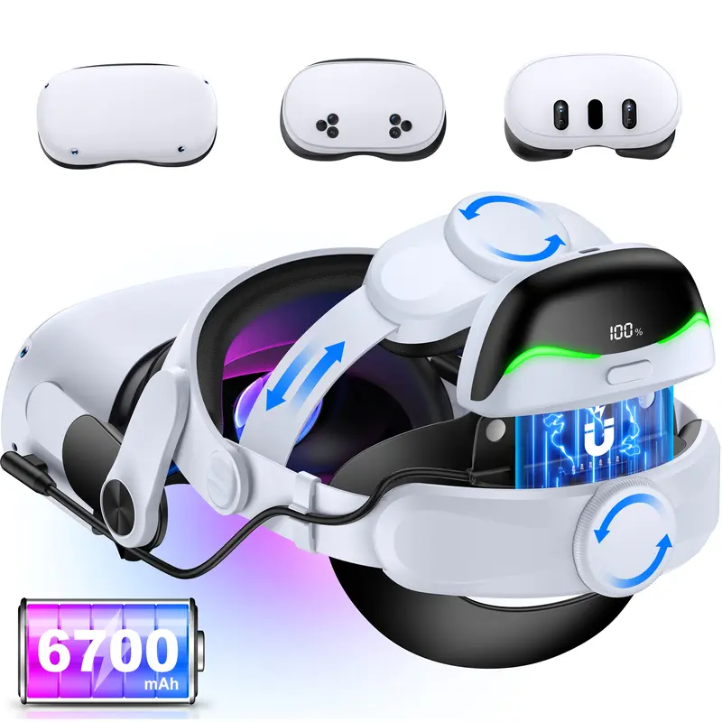 Comfort Head Strap for Meta Quest 3S/3/2 - 6700mAh VR Accessories, VR Goggles Wearable, Enhanced Support, Plush Padding, 2-3H Playtime, 180° Rotation, 2 Sets of Fasteners, Manufacturer Warranty