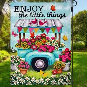 Enjoy the little things Truck with Flowers Garden Flag