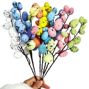 4count Easter Egg Ornament Bouquet Colorful Egg Flower Pick Spring Floral Stem Decorative Easter Fake Flower Bouquet for Home Decor