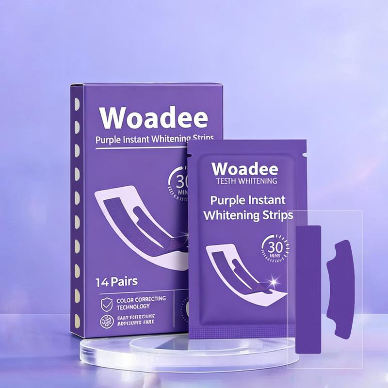 Woadee Whitening Strips, Purple Colour-Correcting Teeth Brightening Strips, Gentle Stain Removal & Whitening Care