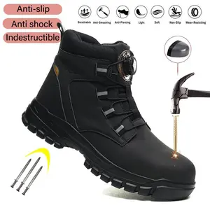 Steel Toe Shoes For Men New Rotary Buckle Work Boots Puncture-Proof Work industrial construction Safety Shoes Protective Indestructible soles Male Footwear Security Sneakers non-slip Roofing Shoes