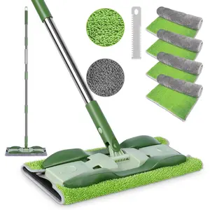 Microfiber Mop - Flat Mops Wet Dry Dust Mop with 4 Washable Pads & 52.4'' Stainless Handle for Laminate Tile