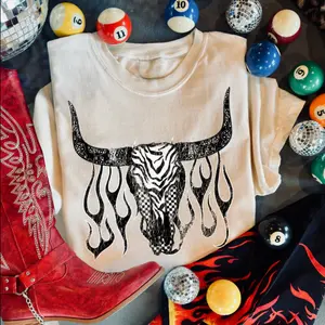 Flamin Dice Bullskull vintage western graphic tees, western clothing merch, women's western graphic tees clothes, cowgirl outfits stuff, western outfits women, country concert outfits, western tops clothes, westernboutique
