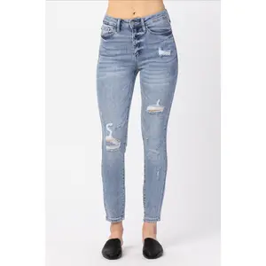 Judy Blue Light Wash Destroyed Skinny Jeans