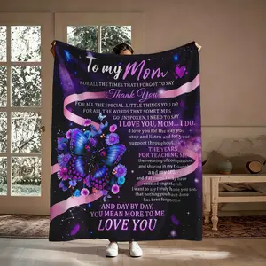 Mom Love Butterfly Flannel Blanket, Lightweight Breathable Sentimental Throw, Thoughtful Mother's Day Gift for Mom, Great for Home, Travel & All Occasion Gifting