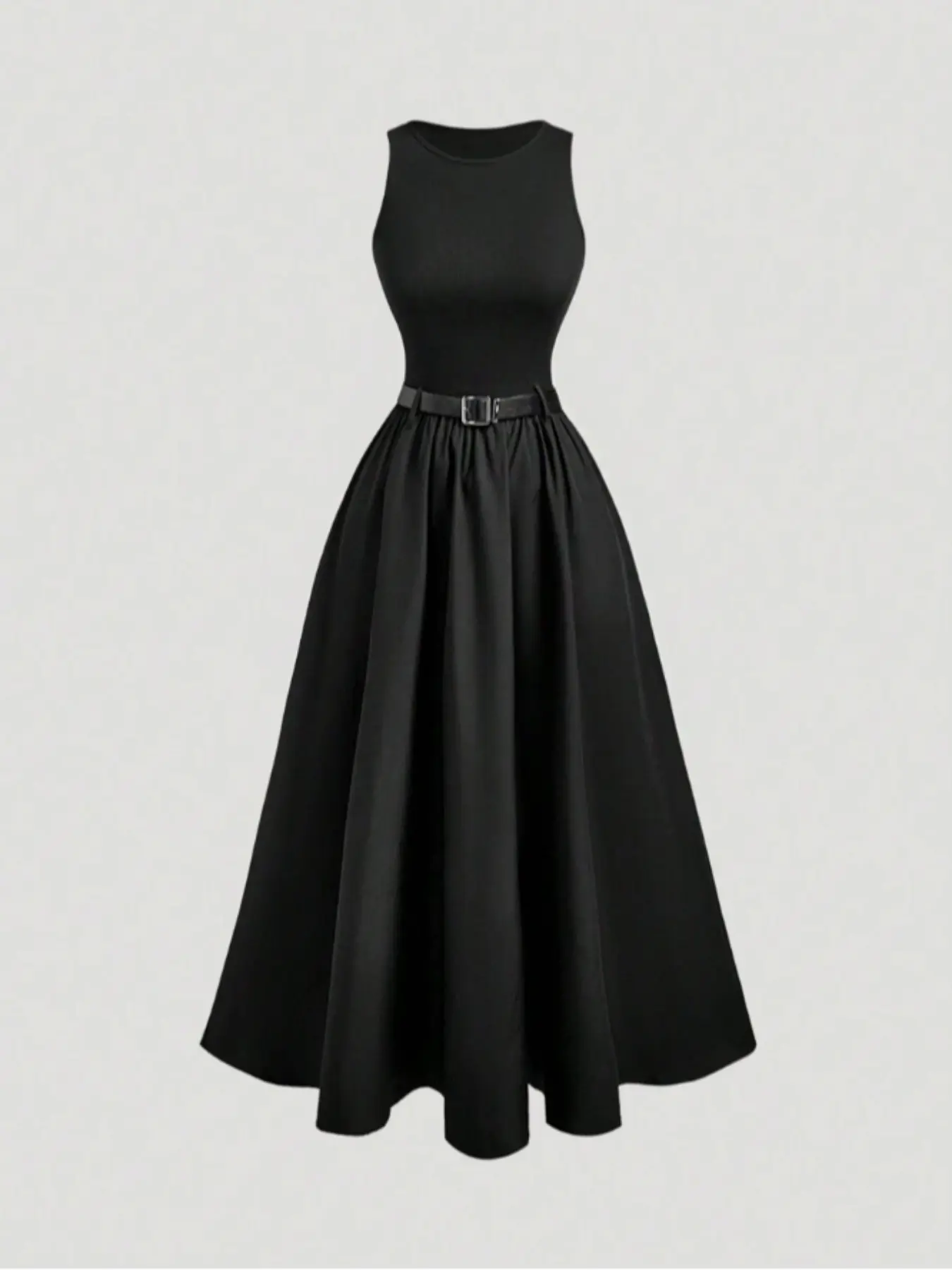 Women's Sleeveless Fitted Woven Dress with Belt, Simple Basic Fashion Casual Versatile Elegant One-Piece, Perfect for Daily Wear & Summer Style, Womenswear, Bodycon Dresses