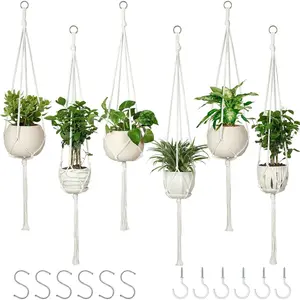 6 Pack Macrame  Hanger Indoor  Planters for Indoor Outdoor  with 6 S Hooks and 6 Hook Nails,   Holder 43" Boho  Decor,