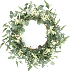 Pinkpum 20'' Eucalyptus Wreath for Front Door, Porch, Window - Green Decor for Home, Farmhouse, Suitable for Spring, Summer, Fall, All Seasons