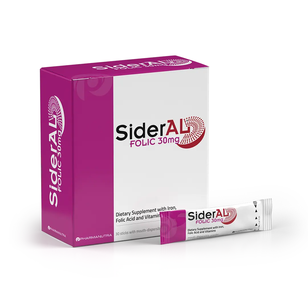 SiderAL® Folic 30mg - Clinically Proven Iron Supplement with Folic Acid & Vitamins for Women's Health - 30 Orosoluble Sticks