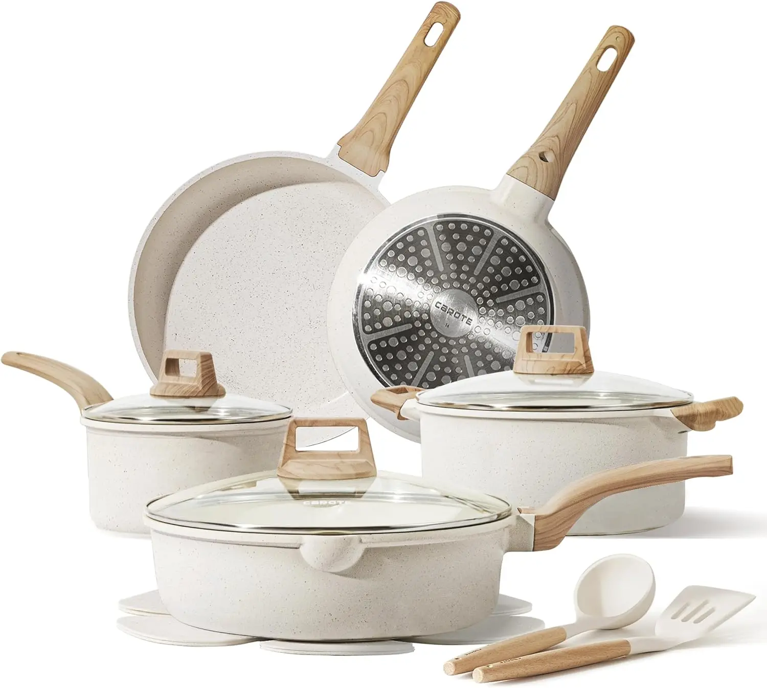 CAROTE 14 Pcs Pots and Pans Set Nonstick,Cookware Set Kitchen Cooking Set with Utensil and Pan Protectors