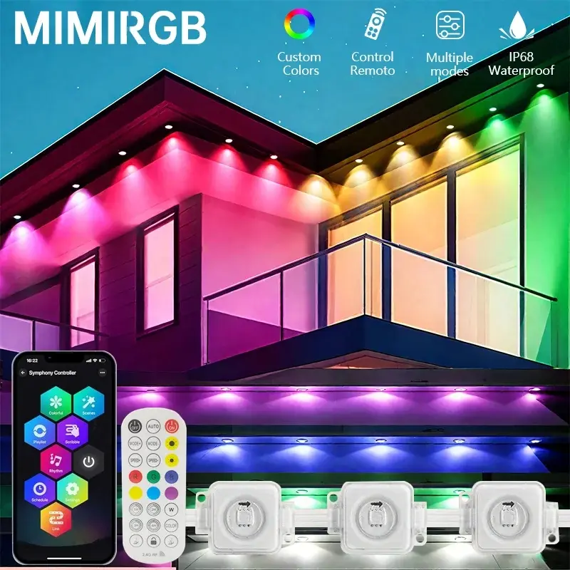 MIMIRGB Eaves Lights Permanent Outdoor LED String Lights APP Smart DIY Automatic Scene Lighting Effects Christmas Holiday Decoration Outdoor Decorative Lights