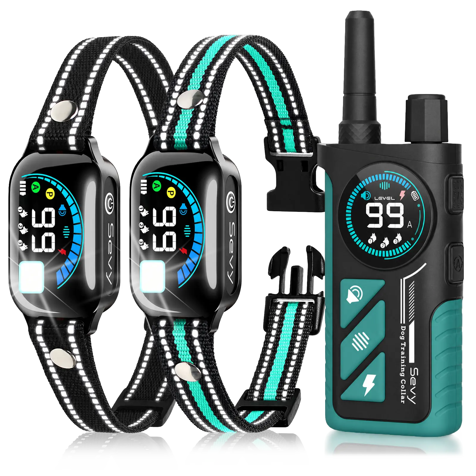 Sevy 2-Pack 2-in-1 Safe Dog Training Shock Collars - 3300FT Range, Waterproof, 4 Modes (Beep,Vibration,Static Shock,Auto Bark), 5-Stage Progressive Correction, Color Screen Remote, Rechargeable, Hiking Compatible for All Dog Sizes,familyfun