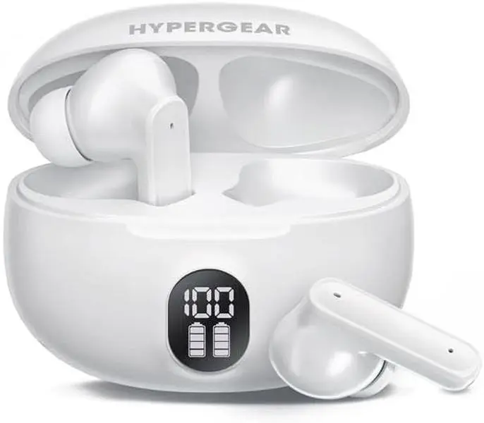 HyperGear Active Noise Cancelling Wireless Earbuds + Dual Mics for Crystal-Clear Calls Upgraded Bluetooth 6.0 & Portable Charging Case with Digital Power Display