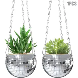 Disco Ball Planter Mirror Disco Ball Plastic Hanging Flower Pot, Christmas Garden Basket, Decorative Plant Holder, Festive Gardening Accessory