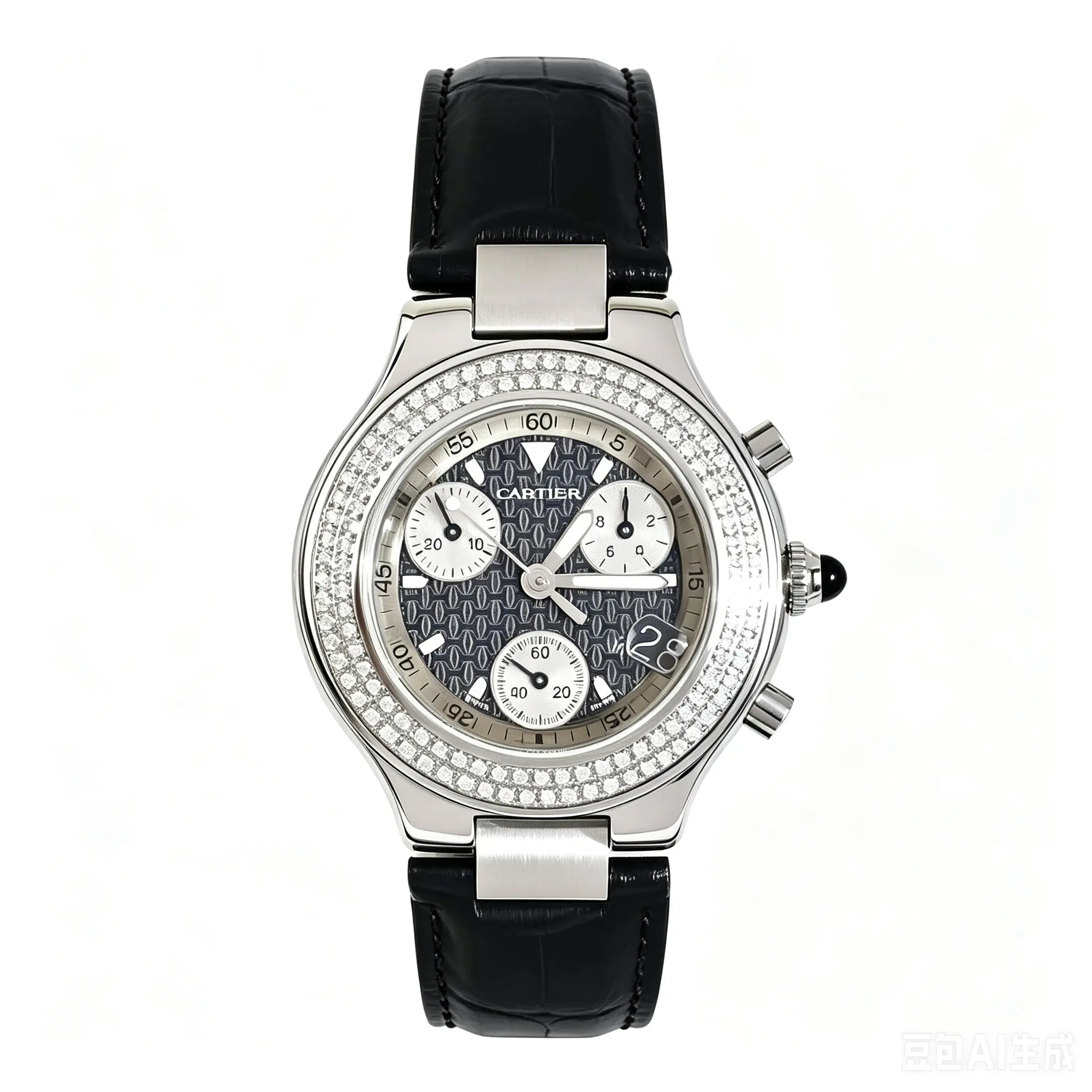 Cartier Must 21 Chronoscaph 30mm Stainless Steel Custom Diamond Black Dial WHT025604