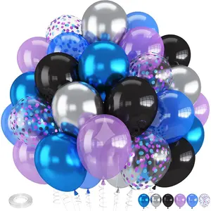 12-Inch Float & Light Metallic Balloon Set - Black, Blue, Purple, Silver Confetti Balloons for Kids' Outer Space Astronaut Birthday Party Decorations