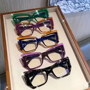 2026 New Retro Cat Eye Glasses 5-Pack Set, Oversized Geometric Polygon Frame Fashion Eyewear, Color Block Vintage Inspired French Oil Painting Style Non Prescription Glasses for Women Men Daily Wear, Casual & Formal Outfit Accessories outdoorfun