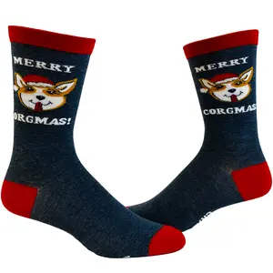 Women's Merry Corgmas Socks Funny Christmas Corgi Pet Dog Novelty Footwear Funny Graphic Socks Comfortable Fitted Spandex Cotton