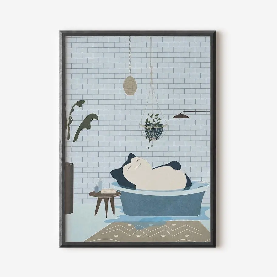 Snorlax Bathtub series Pokémon Style Art Printable Wall Art Anime Poster Bathroom Decor Photo Decoration (No Frame)