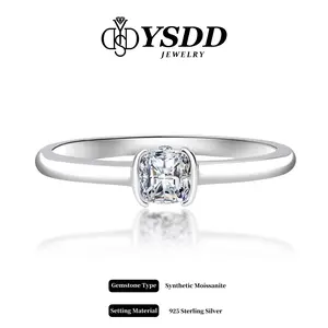 【#155 Candy】Cushion Synthetic Moissanite Rings in 925 Sterling Silver 1/2Carat