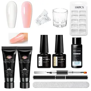 Professional Nail Art Kit, 1 Set Poly Nail Gel Starter Kit with Nail File & Nail Brush & Nail Stick & Nail Tips, Nail Art & Nail Polish Kit, Manicure