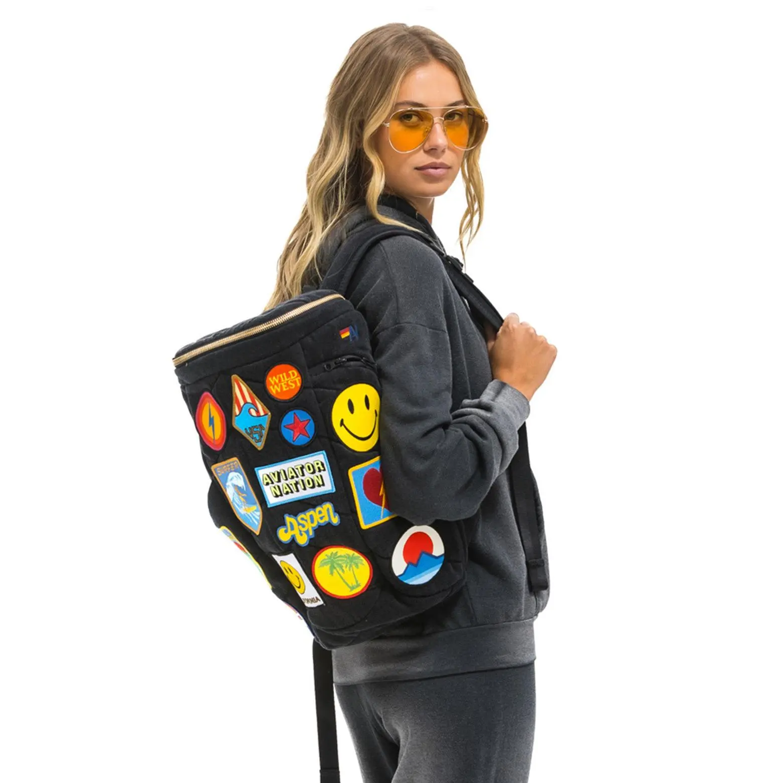 VINTAGE PATCH DENIM PUFFER BACKPACK - VINTAGE BLACK