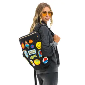 VINTAGE PATCH DENIM PUFFER BACKPACK - VINTAGE BLACK