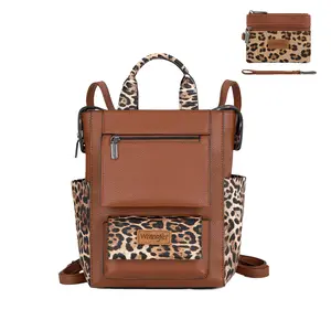 Wrangler 2PCS Set Leopard Backpack&Wallet for Women